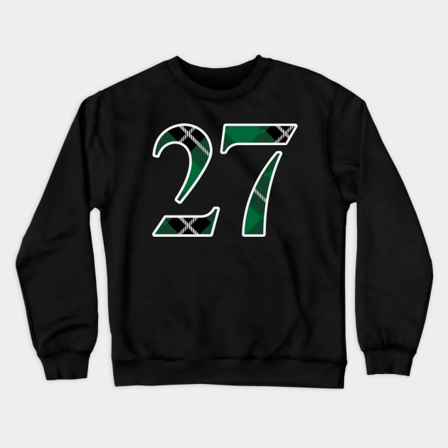 27 Sports Jersey Number Green Black Flannel Crewneck Sweatshirt by Design_Lawrence